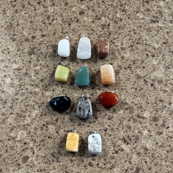 Jewelry - Natural Stone Pendant Necklace - Multi-Color Polished Gemstones